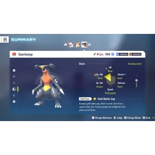 Shiny Alpha Garchomp Modest 6 IV Battle Ready level 100 for Pokemon Legends ZA + free Golden Bottle cap