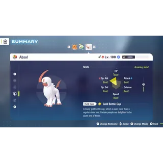 Shiny Alpha Absol Modest 6 IV Battle Ready level 100 for Pokemon Legends ZA + free Golden Bottle cap