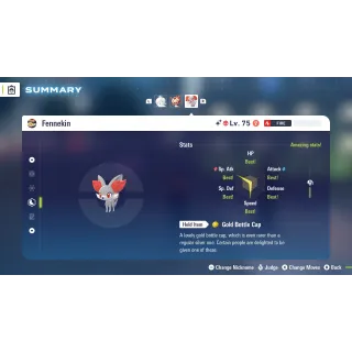 Shiny Alpha Fennekin Modest Nature Fully Trained 6 IV for Pokemon Legends ZA