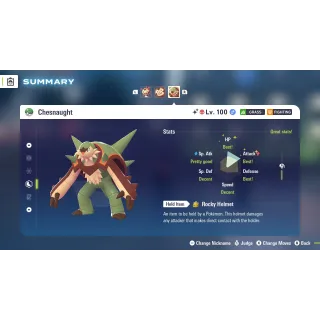 Chesnaught Alpha Shiny level 100 Fully EV Trained w/ moveset 6 IV Online Battle Ready for Pokémon Legends ZA