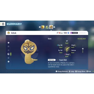Arbok Alpha Shiny level 100 Fully EV Trained w/ moveset 6 IV Online Battle Ready for Pokémon Legends ZA
