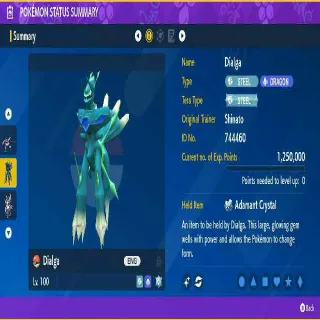 6IV Shiny Dialga ✨ Max Stats with Adamant Crystal held item Origin Form