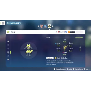 Shiny Alpha Riolu Jolly Nature Fully Trained 6 IV for Pokemon Legends ZA