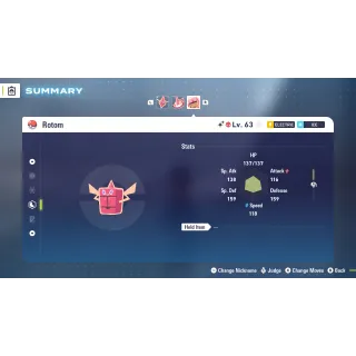 Shiny Alpha Rotom Fridge Modest 6 IV Battle Ready level 100 for Pokemon Legends ZA + free Golden Bottle cap