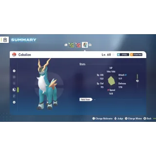 Cobalion Adamant 6 IV Battle Ready level 100 for Pokemon Legends ZA + free Golden Bottle cap