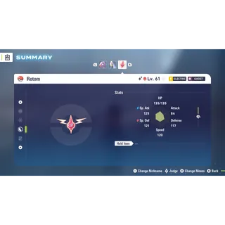 Shiny Alpha Rotom Ghost Modest 6 IV Battle Ready level 100 for Pokemon Legends ZA + free Golden Bottle cap