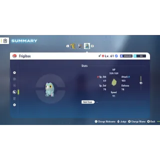 Shiny Alpha Frigibax Adamant 6 IV Battle Ready level 100 for Pokemon Legends ZA + free Golden Bottle cap