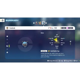 Carbink Alpha Shiny level 100 Fully EV Trained w/ moveset 6 IV Online Battle Ready for Pokémon Legends ZA