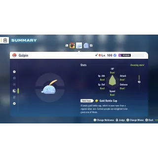 Shiny Alpha Gulpin 6 IV level 100 for Pokemon Legends ZA + free Golden Bottle cap