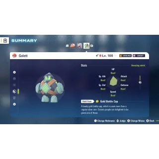 Shiny Alpha Golett 6 IV level 100 for Pokemon Legends ZA + free Golden Bottle cap