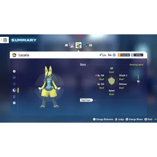 Shiny Lucario Modest Nature 6 IV for Pokemon Legends ZA