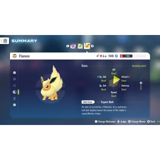 Flareon Alpha Shiny level 100 Fully EV Trained w/ moveset 6 IV Online Battle Ready for Pokémon Legends ZA
