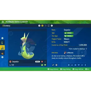 Serperior Shiny ✨ 6IVs Max stats battle ready