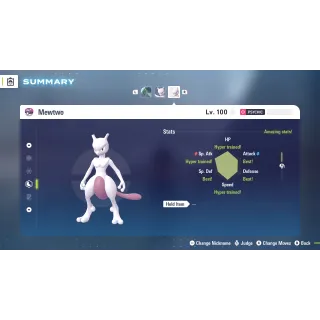 Mewtwo Modest EV trained 6 IV Battle Ready level 100 for Pokemon Legends ZA + free Golden Bottle cap