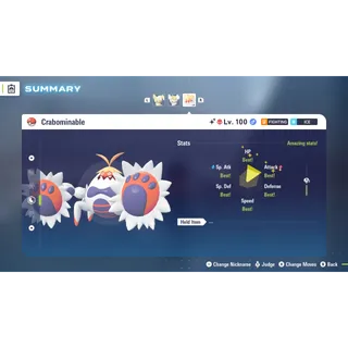 Shiny Alpha Crabominable Adamant EV trained 6 IV Battle Ready level 100 for Pokemon Legends ZA + free Golden Bottle cap