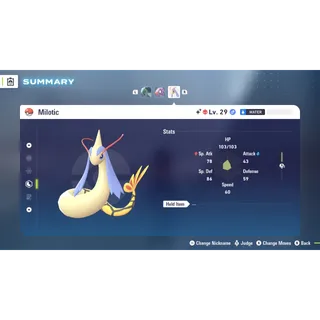 Shiny Alpha Milotic Modest 6 IV Battle Ready level 100 for Pokemon Legends ZA + free Golden Bottle cap