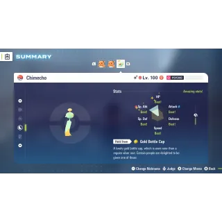 Shiny Alpha Chimecho Modest 6 IV Battle Ready level 100 for Pokemon Legends ZA + free Golden Bottle cap