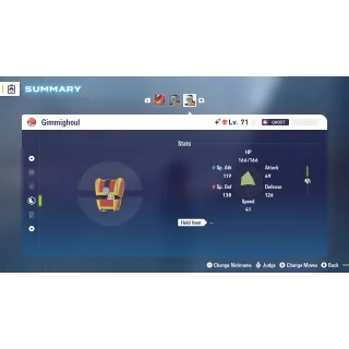 Shiny Alpha Ghimmighoul Modest 6 IV Battle Ready level 100 for Pokemon Legends ZA + free Golden Bottle cap