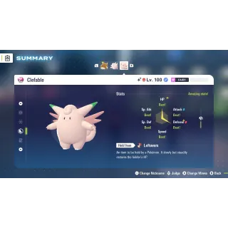Clefable Alpha Shiny level 100 Fully EV Trained w/ moveset 6 IV Online Battle Ready for Pokémon Legends ZA