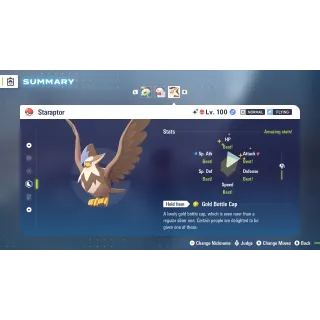 Shiny Alpha Staraptor Adamant 6 IV Battle Ready level 100 for Pokemon Legends ZA + free Golden Bottle cap