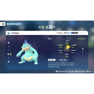 Feraligatr Alpha Shiny level 100 Fully EV Trained w/ moveset 6 IV Online Battle Ready for Pokémon Legends ZA