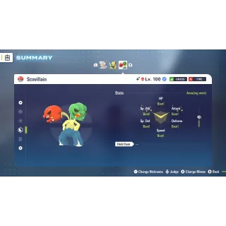 Scovilion EV trained 6 IV Battle Ready level 100 for Pokemon Legends ZA + free Golden Bottle cap
