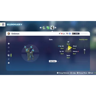 Shiny Alpha Umbreon Adamant Nature 6 IV for Pokemon Legends ZA