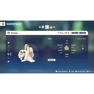 Shiny Alpha Drampa Adamant Nature 6 IV for Pokemon Legends ZA