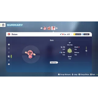 Shiny Alpha Rotom Fan Modest 6 IV Battle Ready level 100 for Pokemon Legends ZA + free Golden Bottle cap