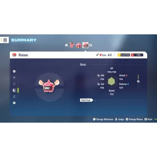 Shiny Alpha Rotom Oven Modest 6 IV Battle Ready level 100 for Pokemon Legends ZA + free Golden Bottle cap