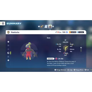 Hawlucha Alpha Shiny level 100 Fully EV Trained w/ moveset 6 IV Online Battle Ready for Pokémon Legends ZA