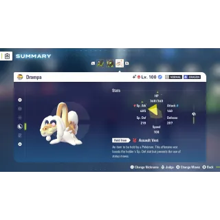 Drampa Alpha Shiny level 100 Fully EV Trained w/ moveset 6 IV Online Battle Ready for Pokémon Legends ZA