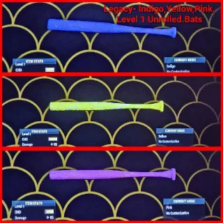 Pink,Indigo, Yellow Bats