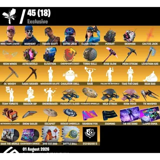 [PC/XBL/PSN] | 117 Skins | OG STW | Rose Team Leader | Warpaint | Travis Scott | Astro Jack | Cloud Striker | Rose Glow 