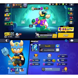 🏆 87 Brawlers 🔱52k 🏆Trophies 🌟 11 hypercharge👿13 max 🔥 JOCK STU