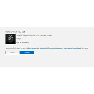 Destiny Level 20 Legendary Blacksmith Armor Shade code for xbox -auto delivery