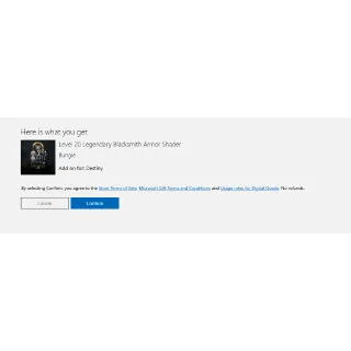 destiny Level 20 Legendary Blacksmith Armor Shade code for xbox 