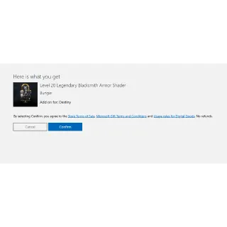 Destiny Level 20 Legendary Blacksmith Armor Shade code for xbox -auto delivery