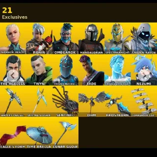 67 skins | 1150 V-bucks | Paradigm (Reality-659) | Ronin | Omegarok | Mandalorian | Spectra Knight | Frozen Raven