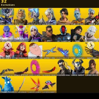 Fortnite Stacked Account - 101 skins | 2416 V-bucks | Lara Croft | Spire Assassin | Zeus | Renzo the Destroyer