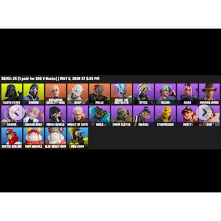 Fortnite Account - 24 skins | Darth Vader | Xander | Paradigm (Reality-659) | Snap | Renzo the Destroyer | Indiana Jones
