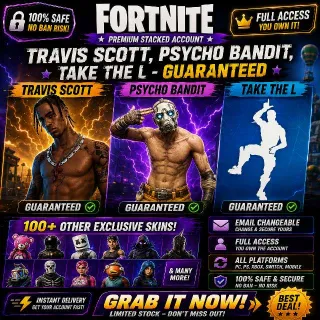 🔥 Fortnite OG Account - 50+ Skins Travis Scott, Psycho Bandit , Take The L - Guaranteed