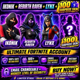 🔥 Fortnite OG Account - IKONIK + Rebirth Raven + Lynx + 100 Skins