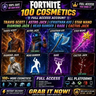 🔥 Fortnite OG Account -50 Skins Travis Scott, Astro Jack, Leviathan Axe,