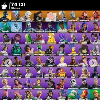 74 skins | Fixer | Mizuki | Renzo the Destroyer | The Origin | Valeria | Peter Griffin | Era | The Imagined | Snap