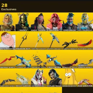 🔥 Fortnite Stacked Account - 173 skins | Zeus | Hades | Kado Thorne | Valeria | Omegarok | Spectra Knight 