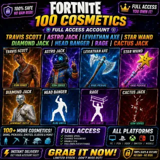 🔥 Fortnite OG Account -50 Skins Travis Scott, Astro Jack, Leviathan Axe,