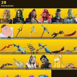 🔥 Fortnite Stacked Account - 173 skins | Zeus | Hades | Kado Thorne | Valeria | Omegarok | Spectra Knight | Peter Griffin