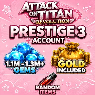 💰 1.1M–1.3M Gems + Gold | Prestige 3 Account | Random Items | Attack on Titan Revolution | INSTANT Delivery