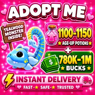 🧪 1100–1150 Age-Up Potions + 💵 780K–1M Bucks | With Tealwood Monster Inside | Adopt Me Account 